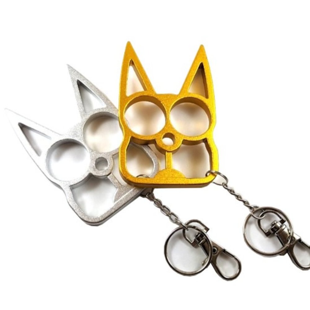 Cat Knuckle Keychain - 2 Pack Self Defense Ring (Silver & Gold)